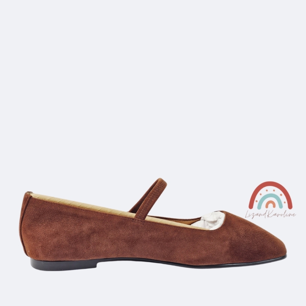 New! Madewell Greta Ballet Leather Suede Mary Jane Flats in Soft Mahogany - Picture 6 of 16
